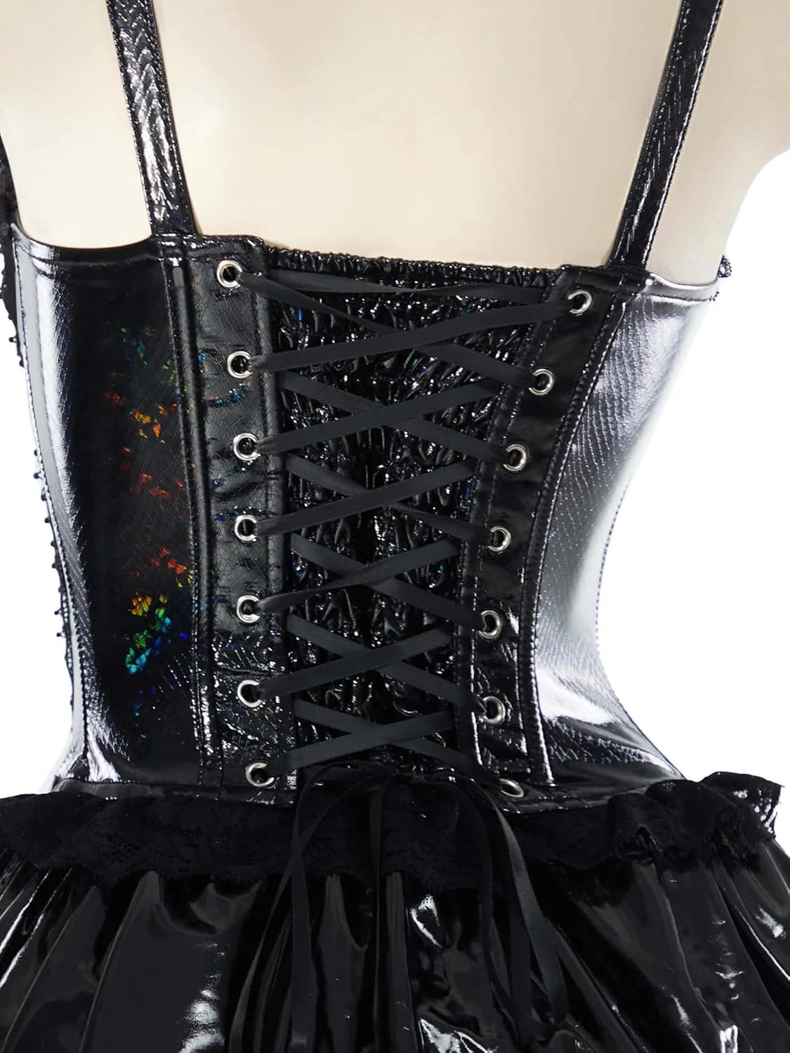 MEOWCOS Women's Gothic Camisole Dress PU Leather A - line Goth Dress Halloween Dress