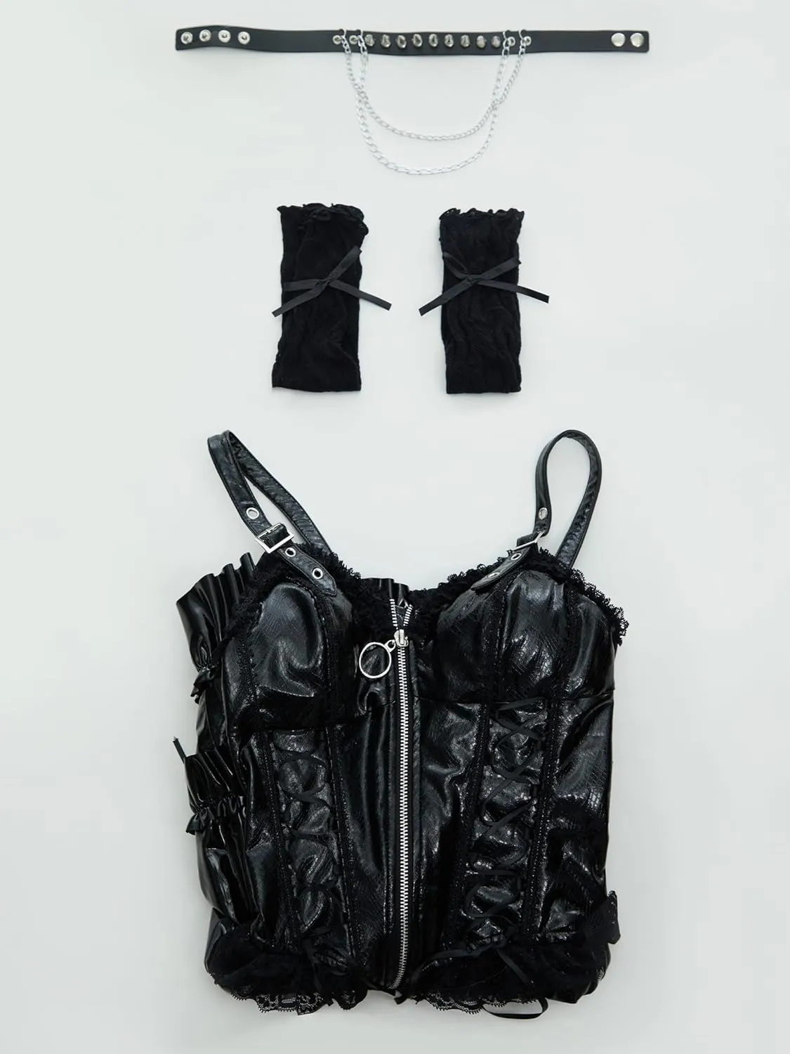MEOWCOS Women's Gothic Camisole Dress PU Leather A - line Goth Dress Halloween Dress