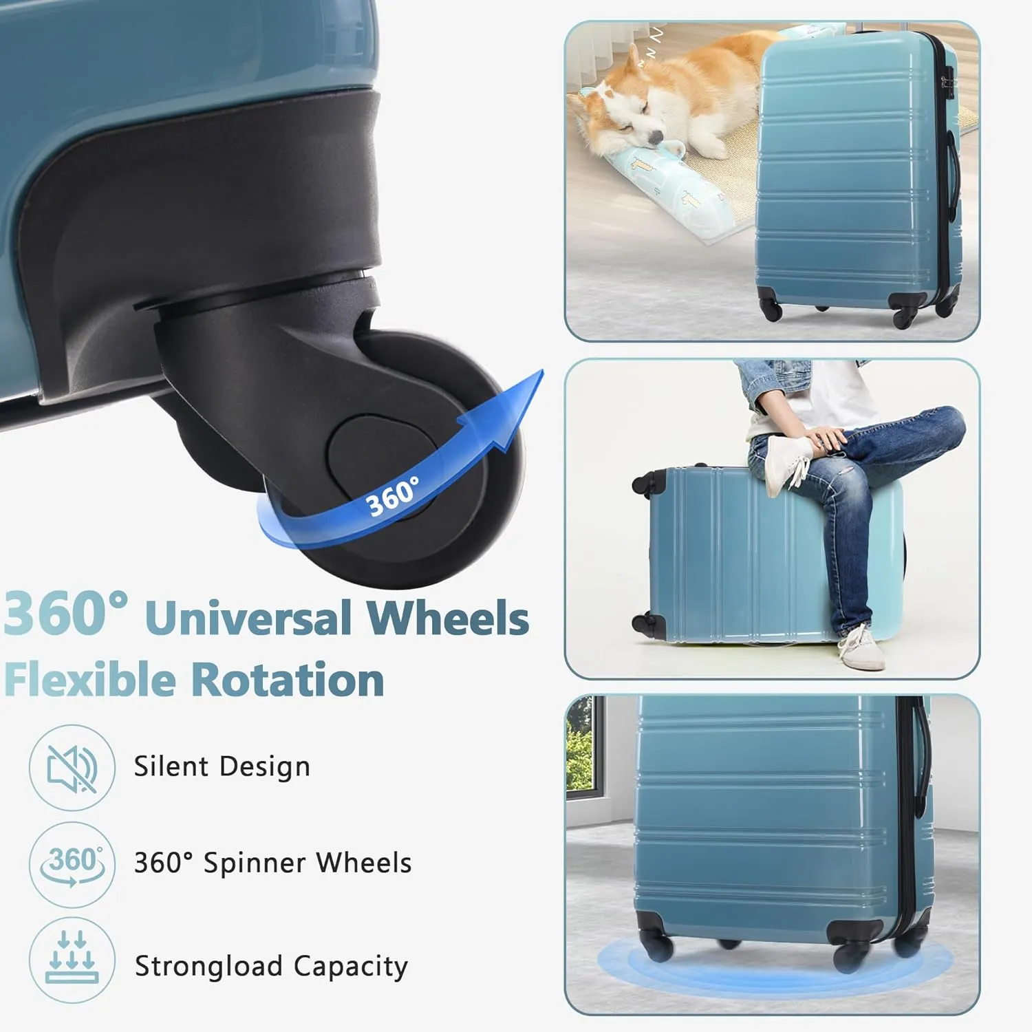 Merax Suitcase Set, Hardshell Luggage Sets 3 Piece with Spinner Wheels, Expandable Gradient Color Suitcase with TSA Lock Lightweight 20" 24" 28", Gradient Blue