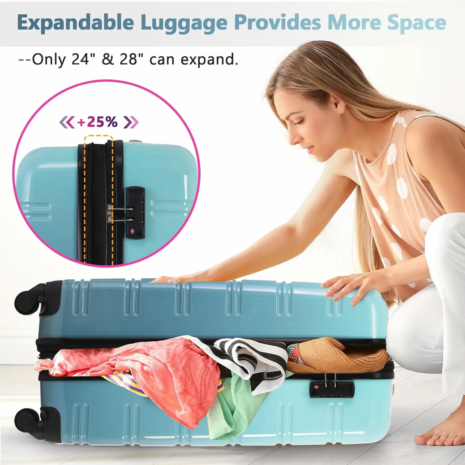 Merax Suitcase Set, Hardshell Luggage Sets 3 Piece with Spinner Wheels, Expandable Gradient Color Suitcase with TSA Lock Lightweight 20" 24" 28", Gradient Blue