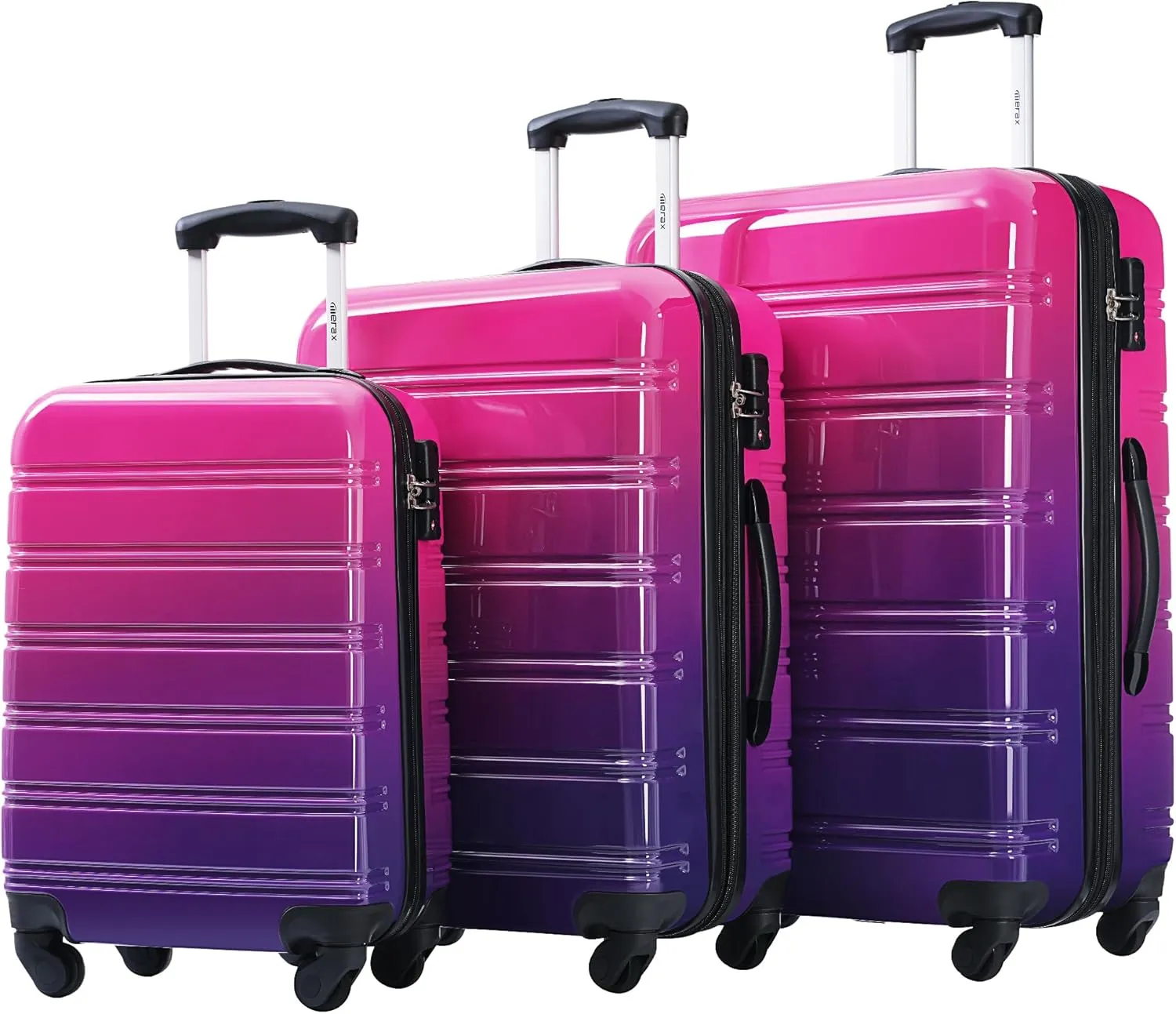 Merax Suitcase Set, Hardshell Luggage Sets 3 Piece with Spinner Wheels, Expandable Gradient Color Suitcase with TSA Lock Lightweight 20" 24" 28", Purple and Pink