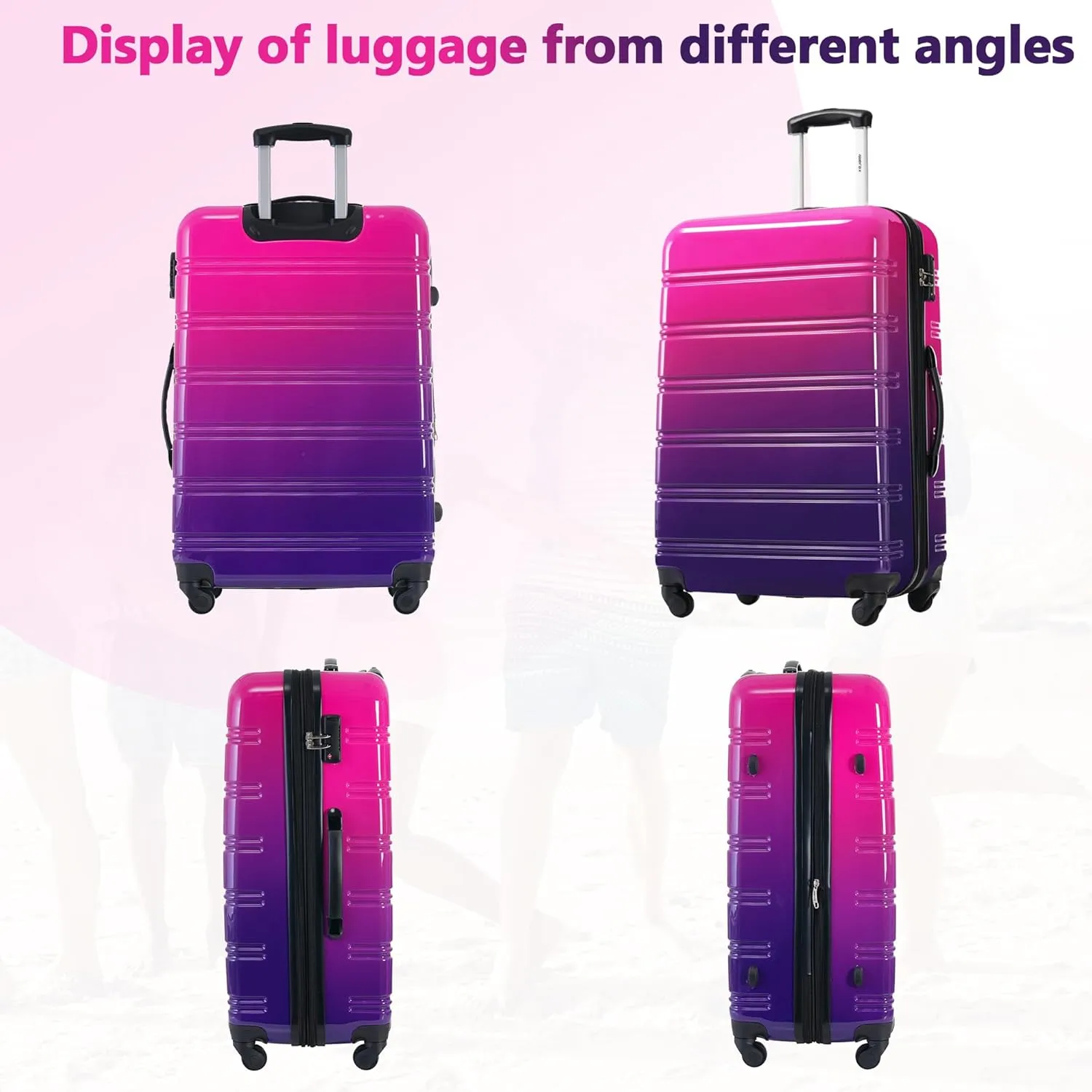Merax Suitcase Set, Hardshell Luggage Sets 3 Piece with Spinner Wheels, Expandable Gradient Color Suitcase with TSA Lock Lightweight 20" 24" 28", Purple and Pink