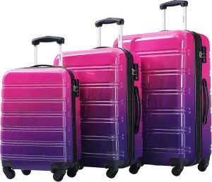 Merax Suitcase Set, Hardshell Luggage Sets 3 Piece with Spinner Wheels, Expandable Gradient Color Suitcase with TSA Lock Lightweight 20" 24" 28", Purple and Pink