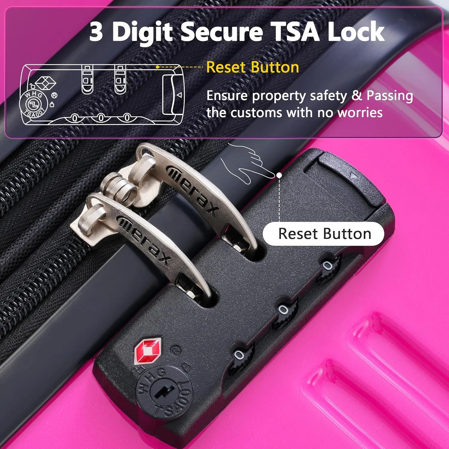 Merax Suitcase Set, Hardshell Luggage Sets 3 Piece with Spinner Wheels, Expandable Gradient Color Suitcase with TSA Lock Lightweight 20" 24" 28", Purple and Pink