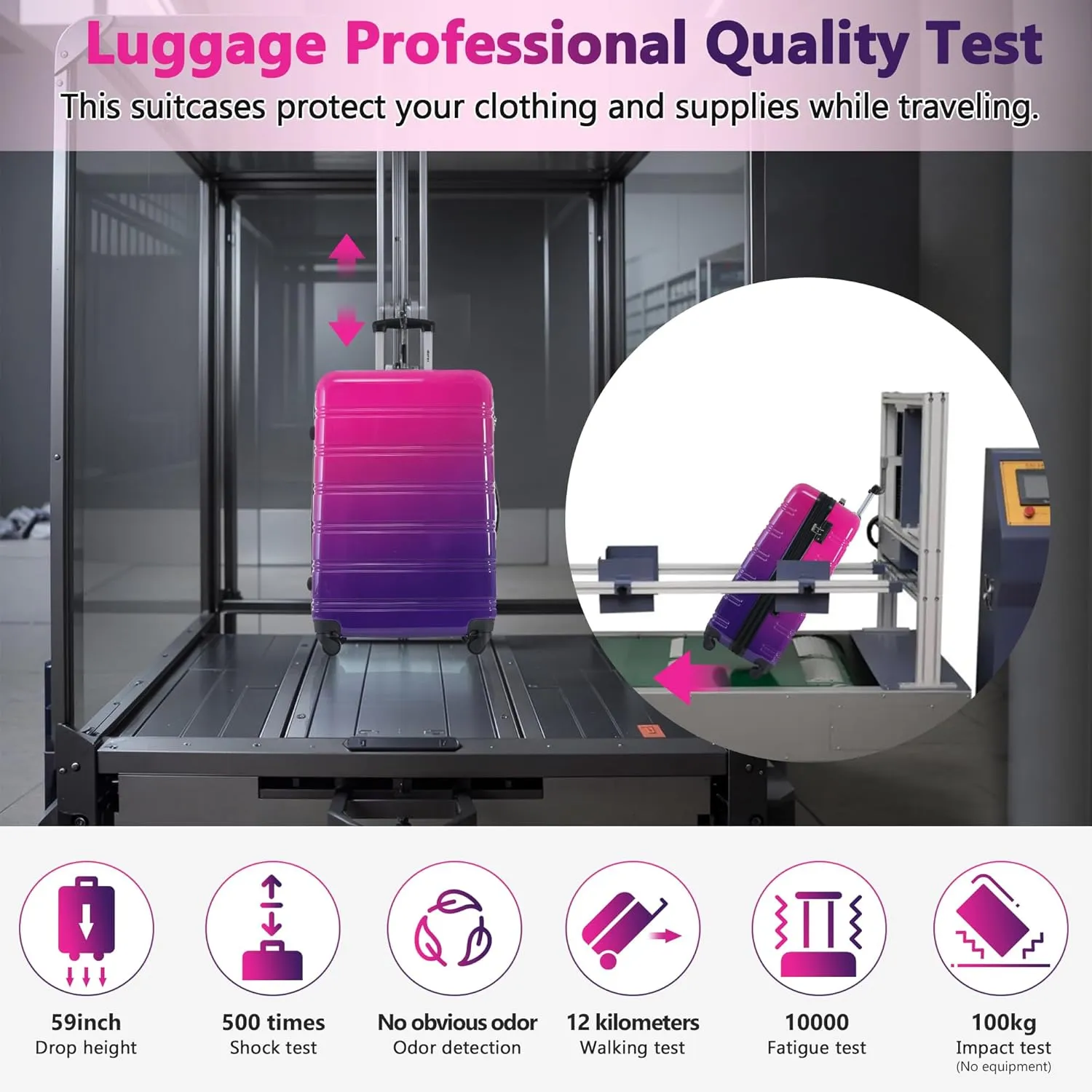 Merax Suitcase Set, Hardshell Luggage Sets 3 Piece with Spinner Wheels, Expandable Gradient Color Suitcase with TSA Lock Lightweight 20" 24" 28", Purple and Pink
