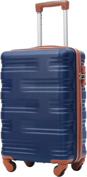 Merax TSA Spinner Wheels Hardside Expandable Travel Suitcase Carry on Luggage ABS 20", Brown Blue, 20 Inch