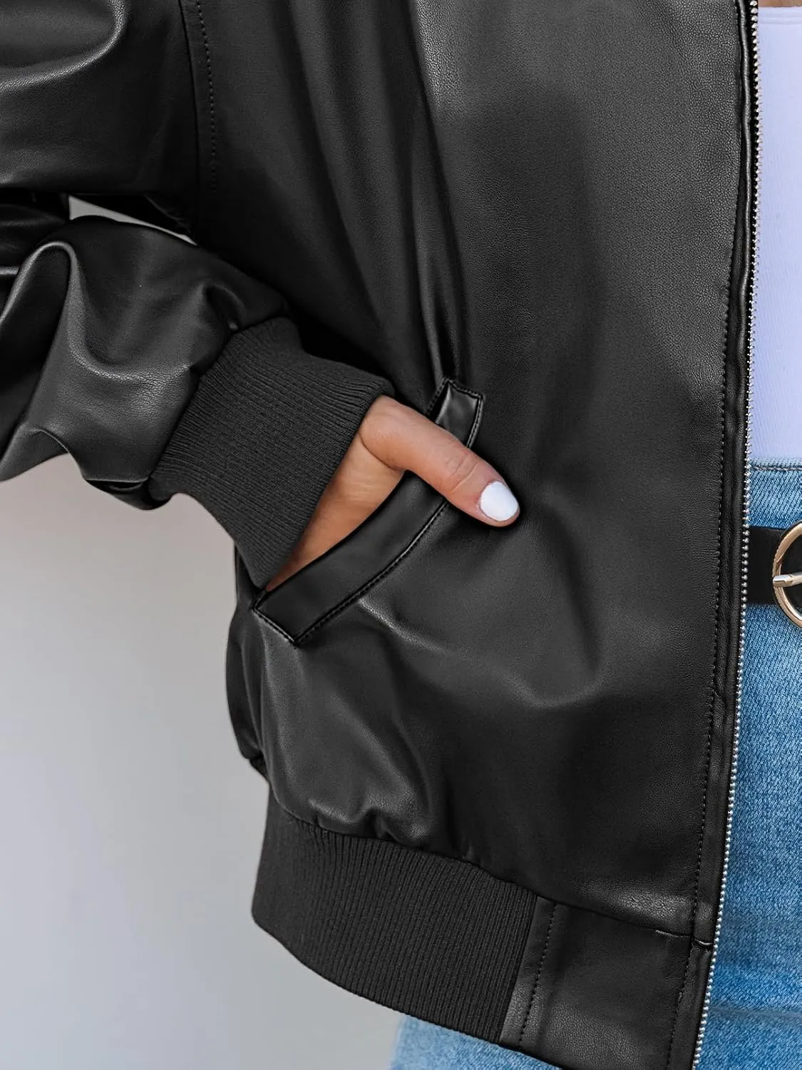 MEROKEETY Women's Oversized Faux Leather Jacket Fall Winter Zip Up Motorcycle Coats Fashion Outfits Clothes 2024