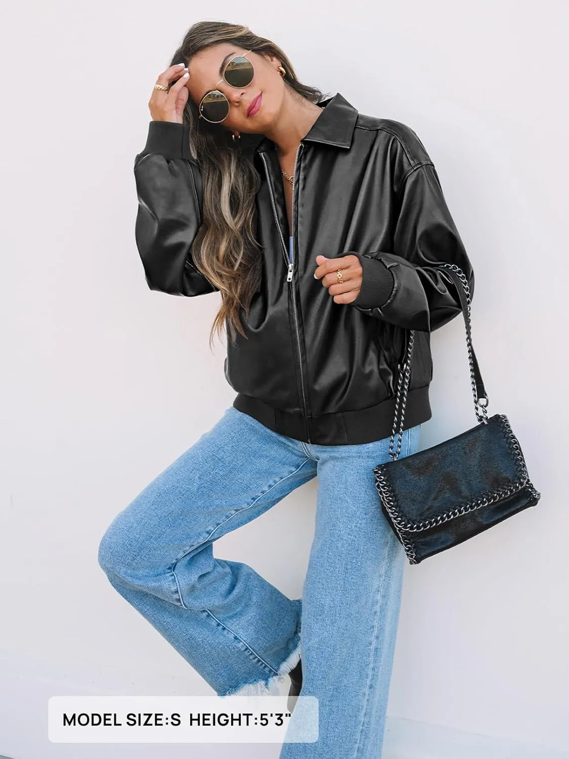 MEROKEETY Women's Oversized Faux Leather Jacket Fall Winter Zip Up Motorcycle Coats Fashion Outfits Clothes 2024