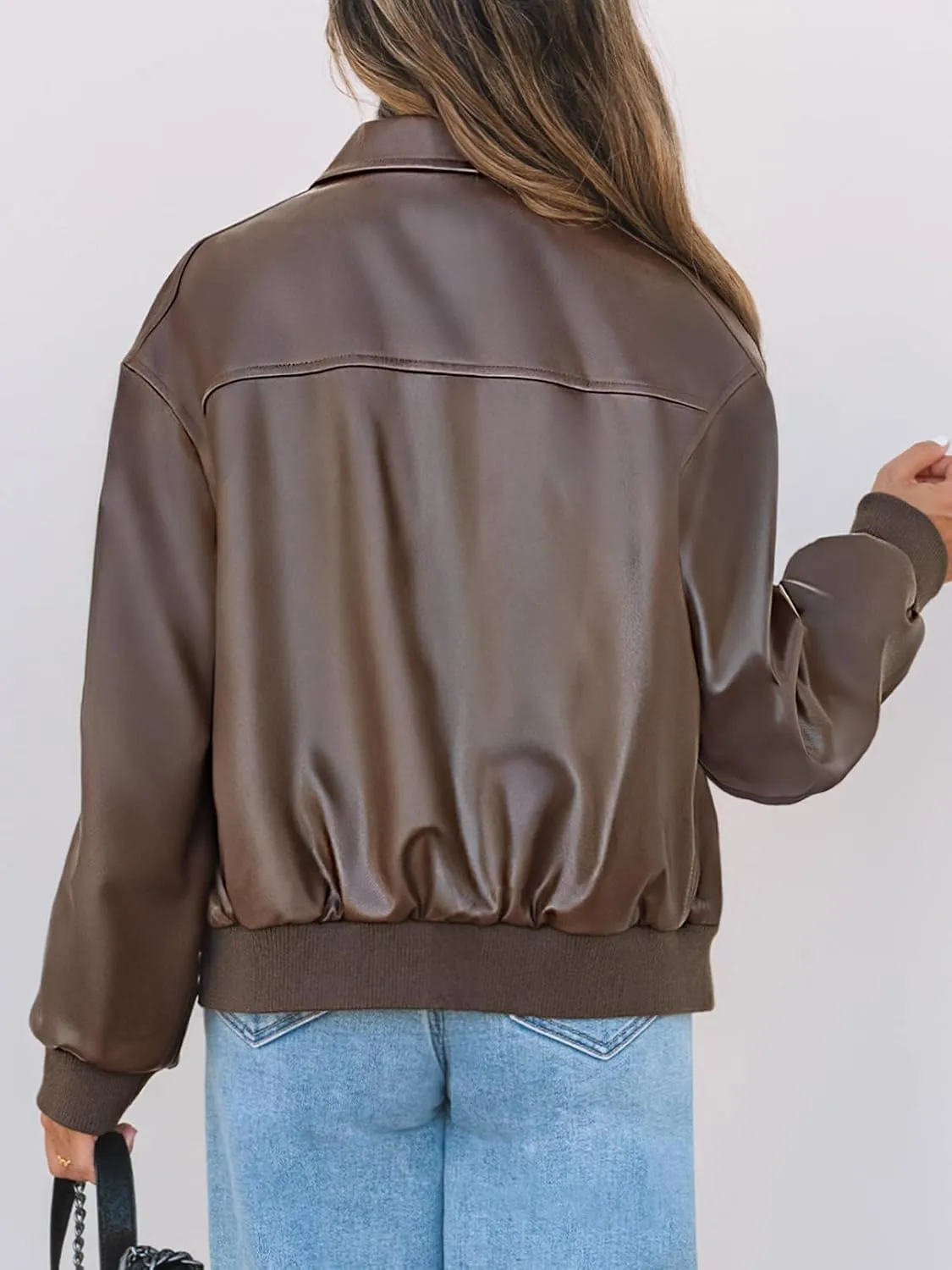 MEROKEETY Women's Oversized Faux Leather Jacket Fall Winter Zip Up Motorcycle Coats Fashion Outfits Clothes 2024