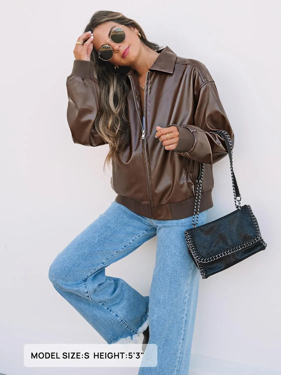 MEROKEETY Women's Oversized Faux Leather Jacket Fall Winter Zip Up Motorcycle Coats Fashion Outfits Clothes 2024