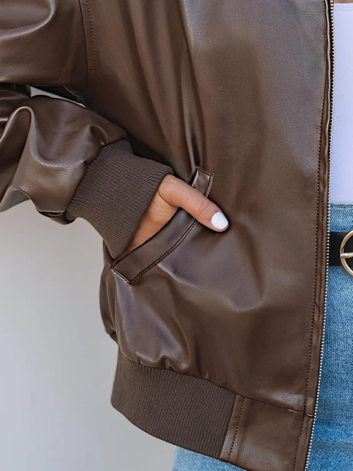 MEROKEETY Women's Oversized Faux Leather Jacket Fall Winter Zip Up Motorcycle Coats Fashion Outfits Clothes 2024