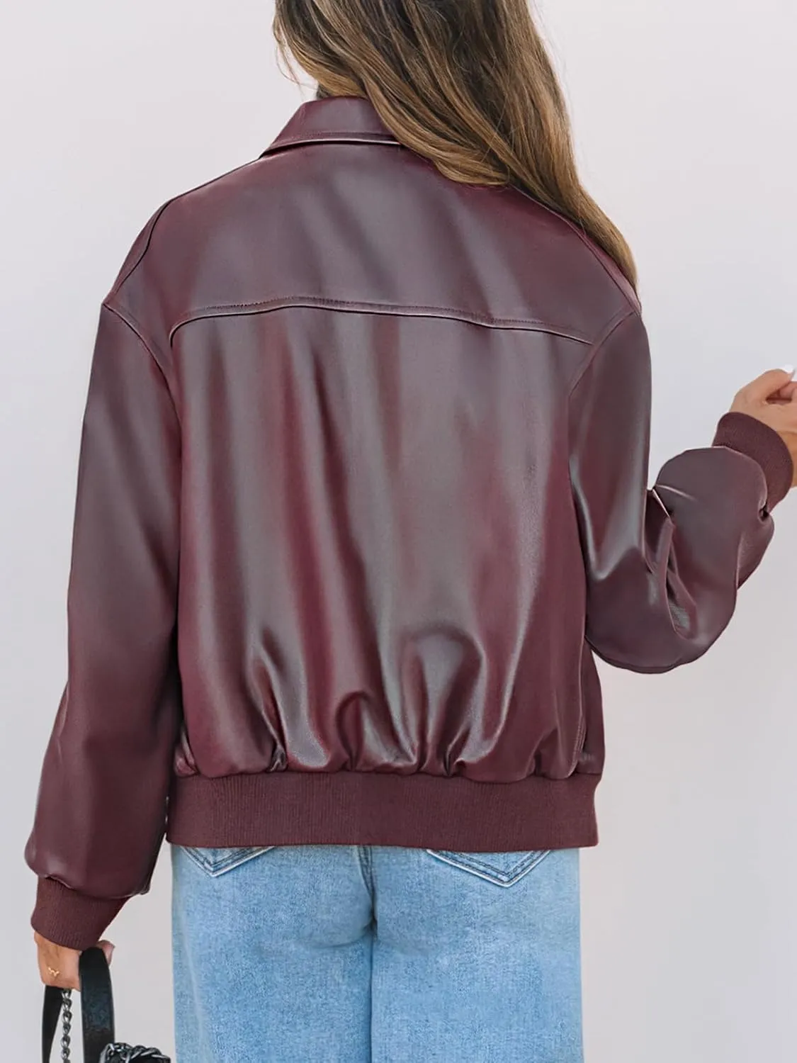 MEROKEETY Women's Oversized Faux Leather Jacket Fall Winter Zip Up Motorcycle Coats Fashion Outfits Clothes 2024