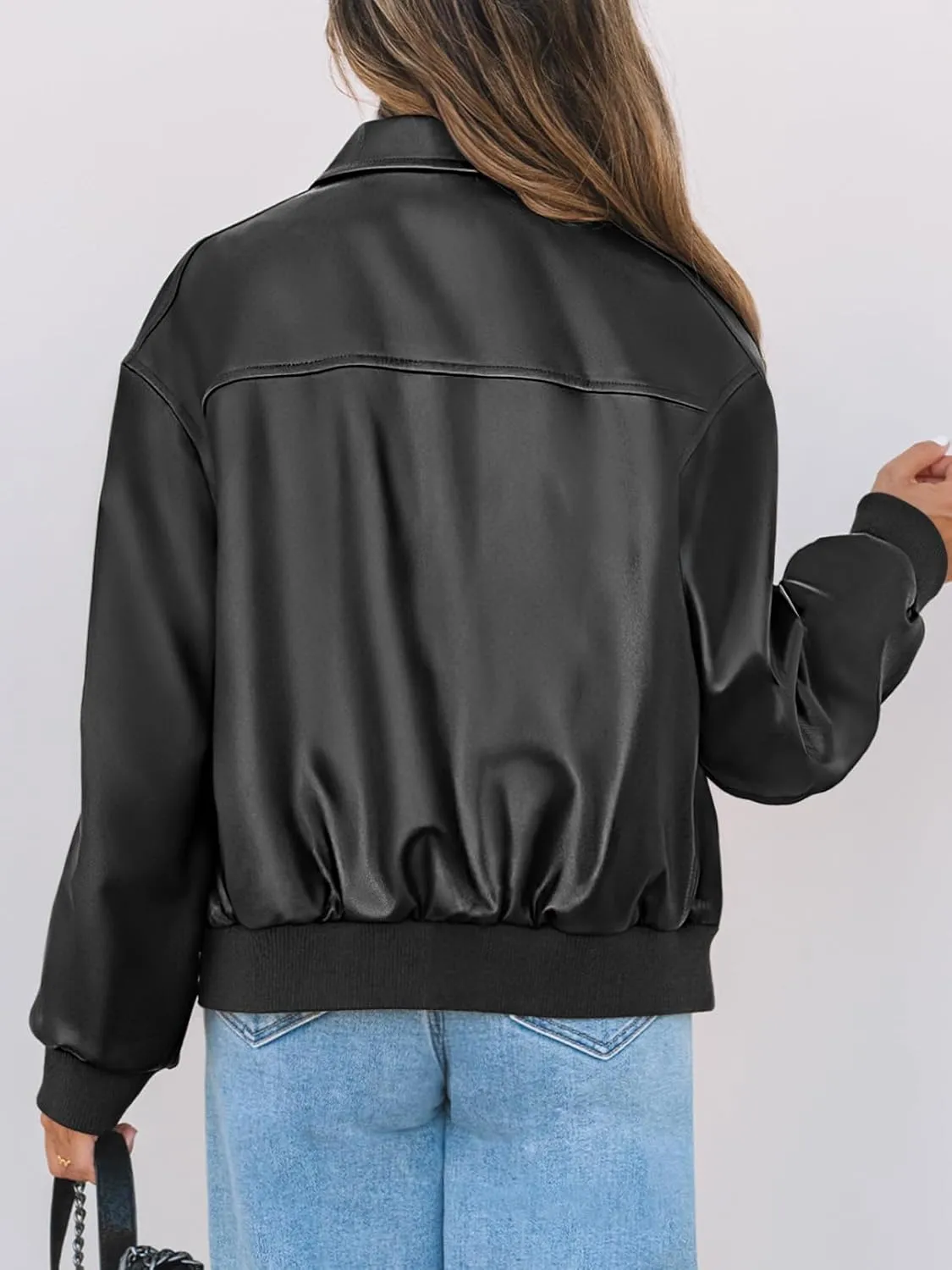 MEROKEETY Women's Oversized Faux Leather Jacket Fall Winter Zip Up Motorcycle Coats Fashion Outfits Clothes 2024