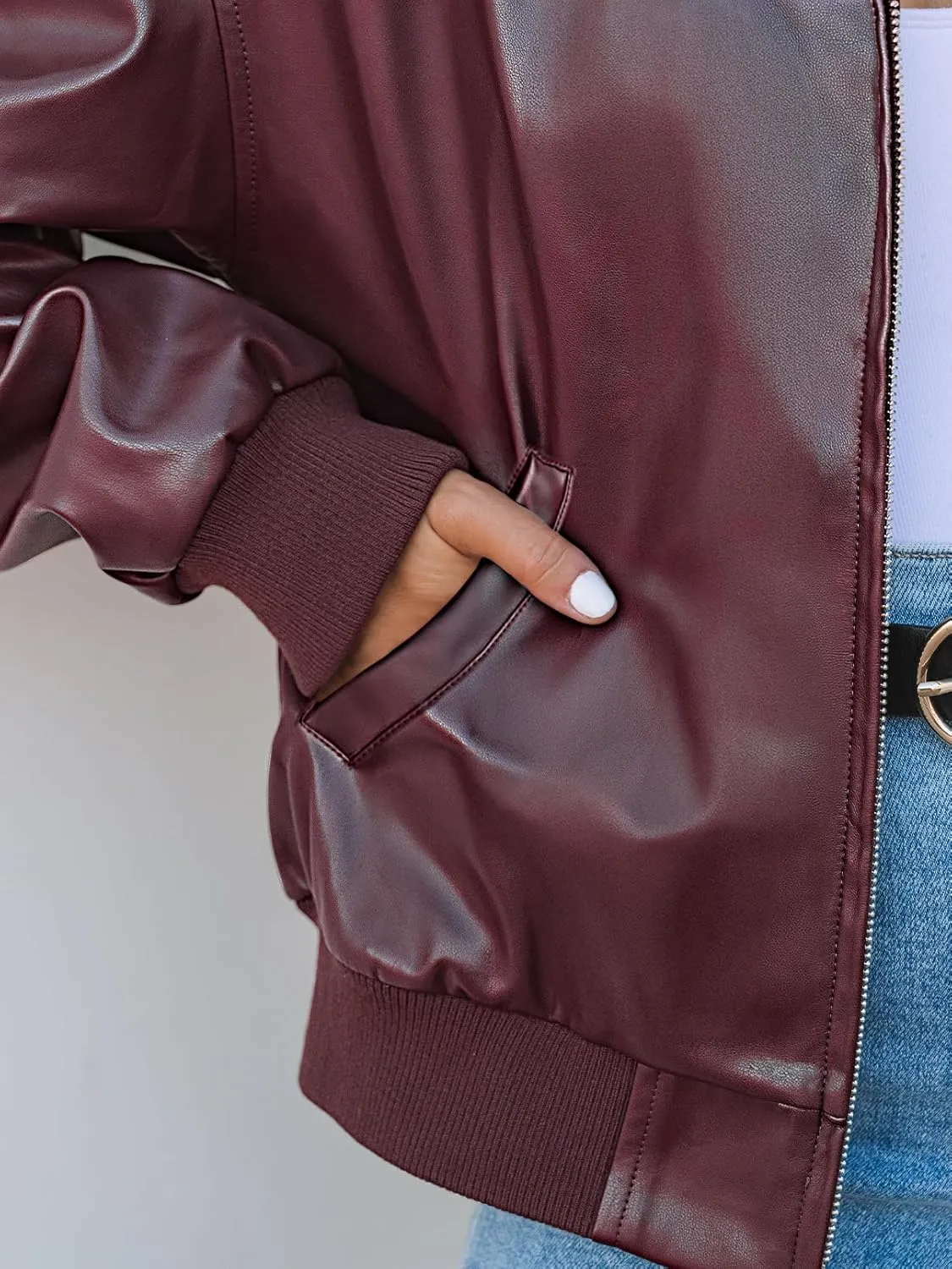 MEROKEETY Women's Oversized Faux Leather Jacket Fall Winter Zip Up Motorcycle Coats Fashion Outfits Clothes 2024