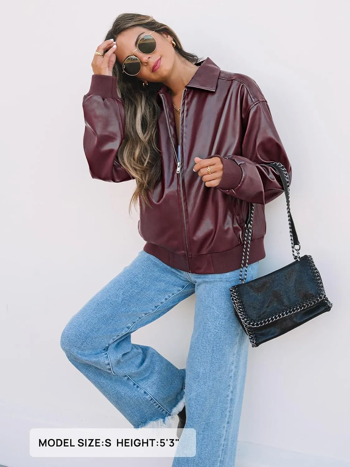MEROKEETY Women's Oversized Faux Leather Jacket Fall Winter Zip Up Motorcycle Coats Fashion Outfits Clothes 2024