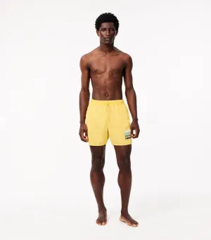 Mid Length Washed Effect Ombr Print Swim Trunks