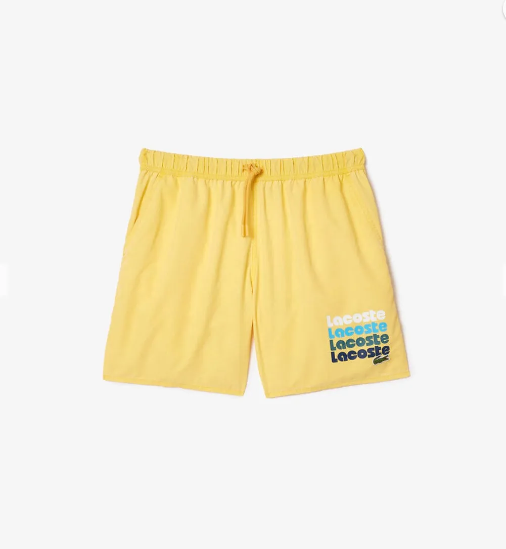 Mid Length Washed Effect Ombr Print Swim Trunks
