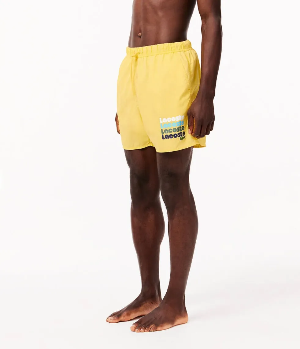 Mid Length Washed Effect Ombr Print Swim Trunks