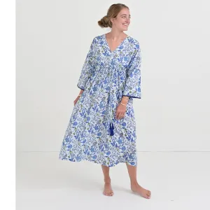 Mila Floral Blue Long Caftan Coverup