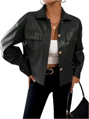 Milumia Women's Pu Leather Long Sleeve Jacket Button Front Motorcycle Coats