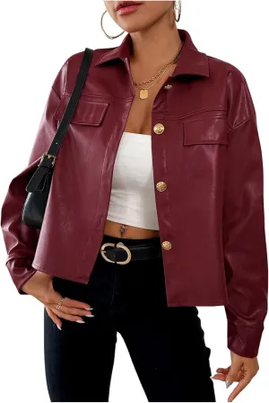 Milumia Women's Pu Leather Long Sleeve Jacket Button Front Motorcycle Coats
