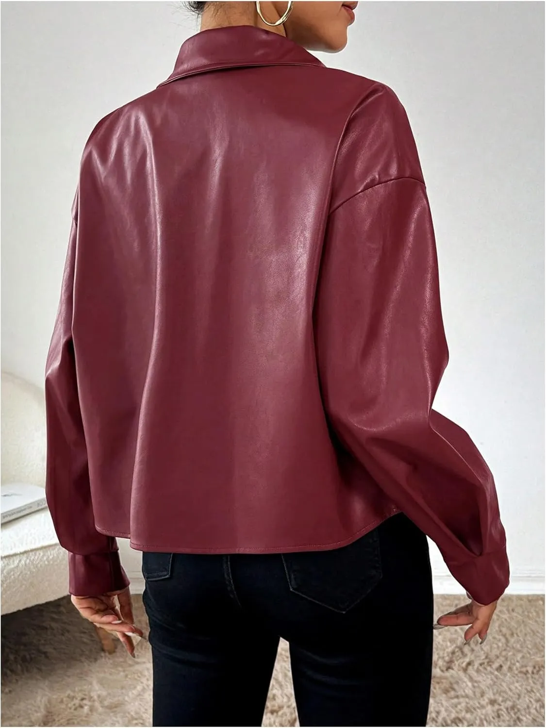 Milumia Women's Pu Leather Long Sleeve Jacket Button Front Motorcycle Coats