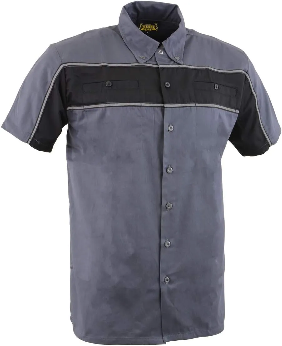 Milwaukee Leather MDM11671.149 Men's Grey and Black Button Up Heavy-Duty Work Shirt for | Classic Mechanic Work Shirt