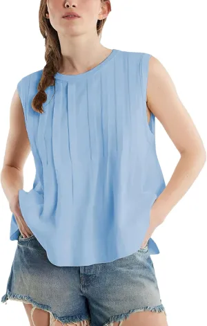 Mingzhu Women's Summer Pleated Ruffle Hem Babydoll Vest Shirt Y2K Peplum Sleeveless Tank Top Casual Loose Fit