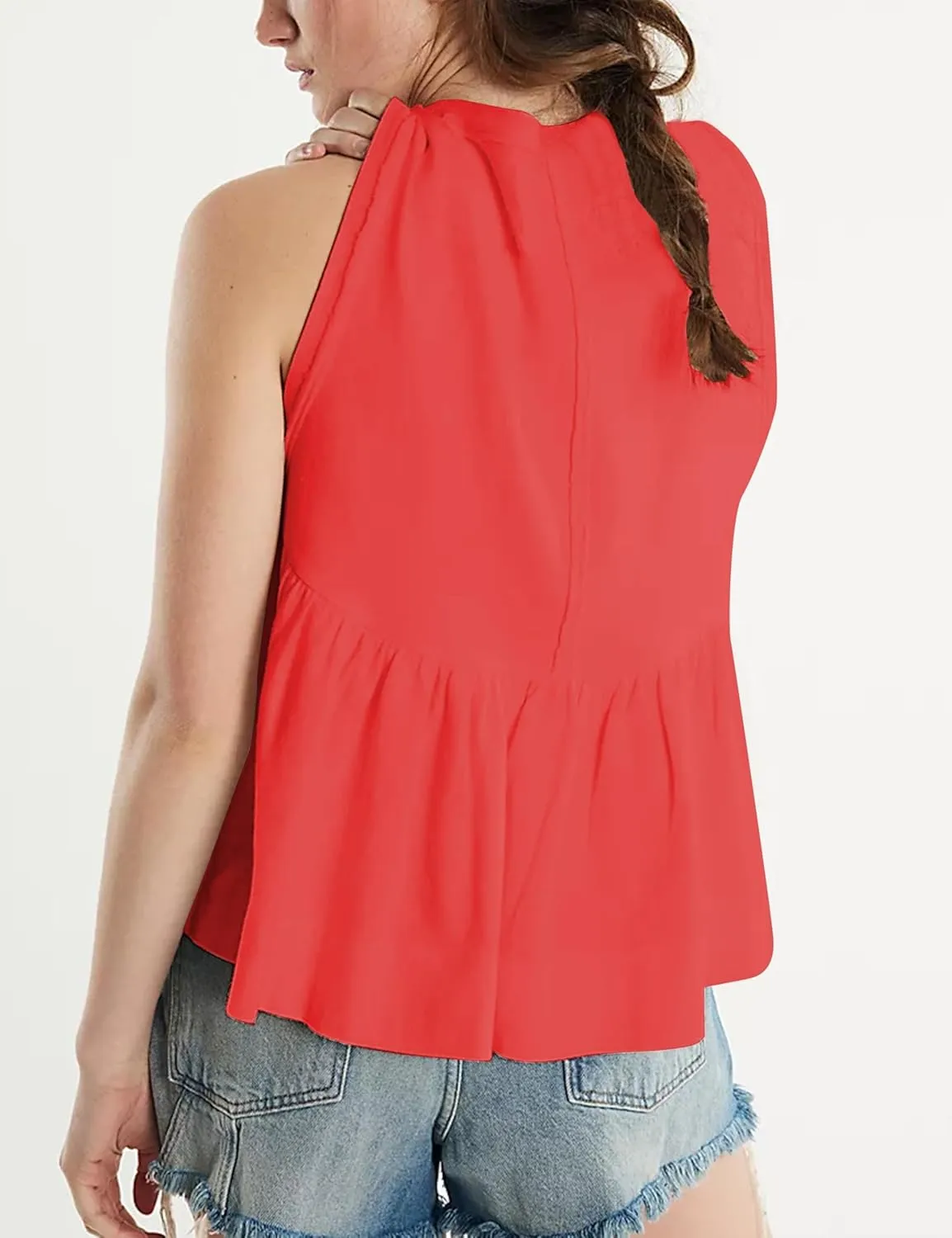 Mingzhu Women's Summer Pleated Ruffle Hem Babydoll Vest Shirt Y2K Peplum Sleeveless Tank Top Casual Loose Fit