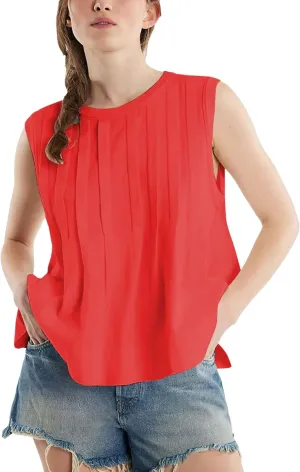 Mingzhu Women's Summer Pleated Ruffle Hem Babydoll Vest Shirt Y2K Peplum Sleeveless Tank Top Casual Loose Fit