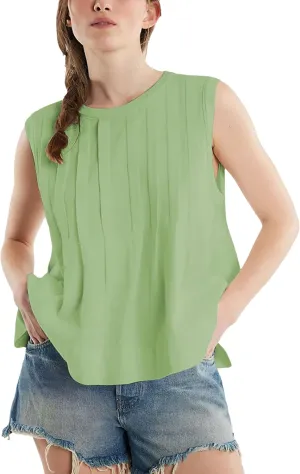 Mingzhu Women's Summer Pleated Ruffle Hem Babydoll Vest Shirt Y2K Peplum Sleeveless Tank Top Casual Loose Fit