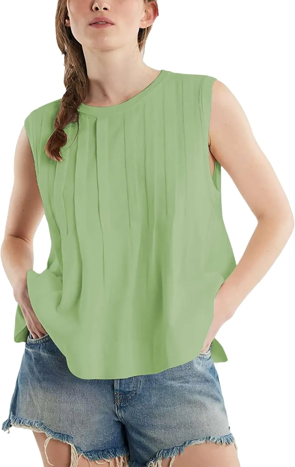 Mingzhu Women's Summer Pleated Ruffle Hem Babydoll Vest Shirt Y2K Peplum Sleeveless Tank Top Casual Loose Fit