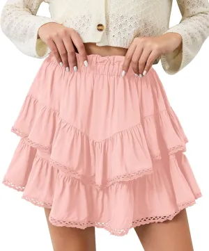 MISSACTIVER Womens Flowy Ruffle Tiered Shorts Elastic High Waist Pleated Mini Skirt Boho Crochet Skort