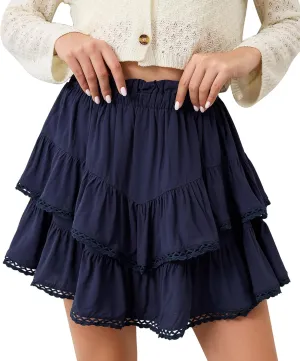 MISSACTIVER Womens Flowy Ruffle Tiered Shorts Elastic High Waist Pleated Mini Skirt Boho Crochet Skort
