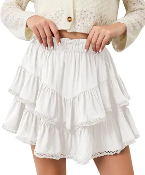 MISSACTIVER Womens Flowy Ruffle Tiered Shorts Elastic High Waist Pleated Mini Skirt Boho Crochet Skort