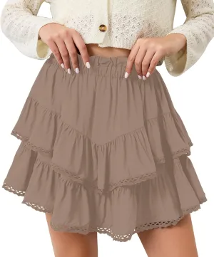MISSACTIVER Womens Flowy Ruffle Tiered Shorts Elastic High Waist Pleated Mini Skirt Boho Crochet Skort