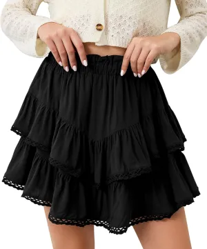 MISSACTIVER Womens Flowy Ruffle Tiered Shorts Elastic High Waist Pleated Mini Skirt Boho Crochet Skort