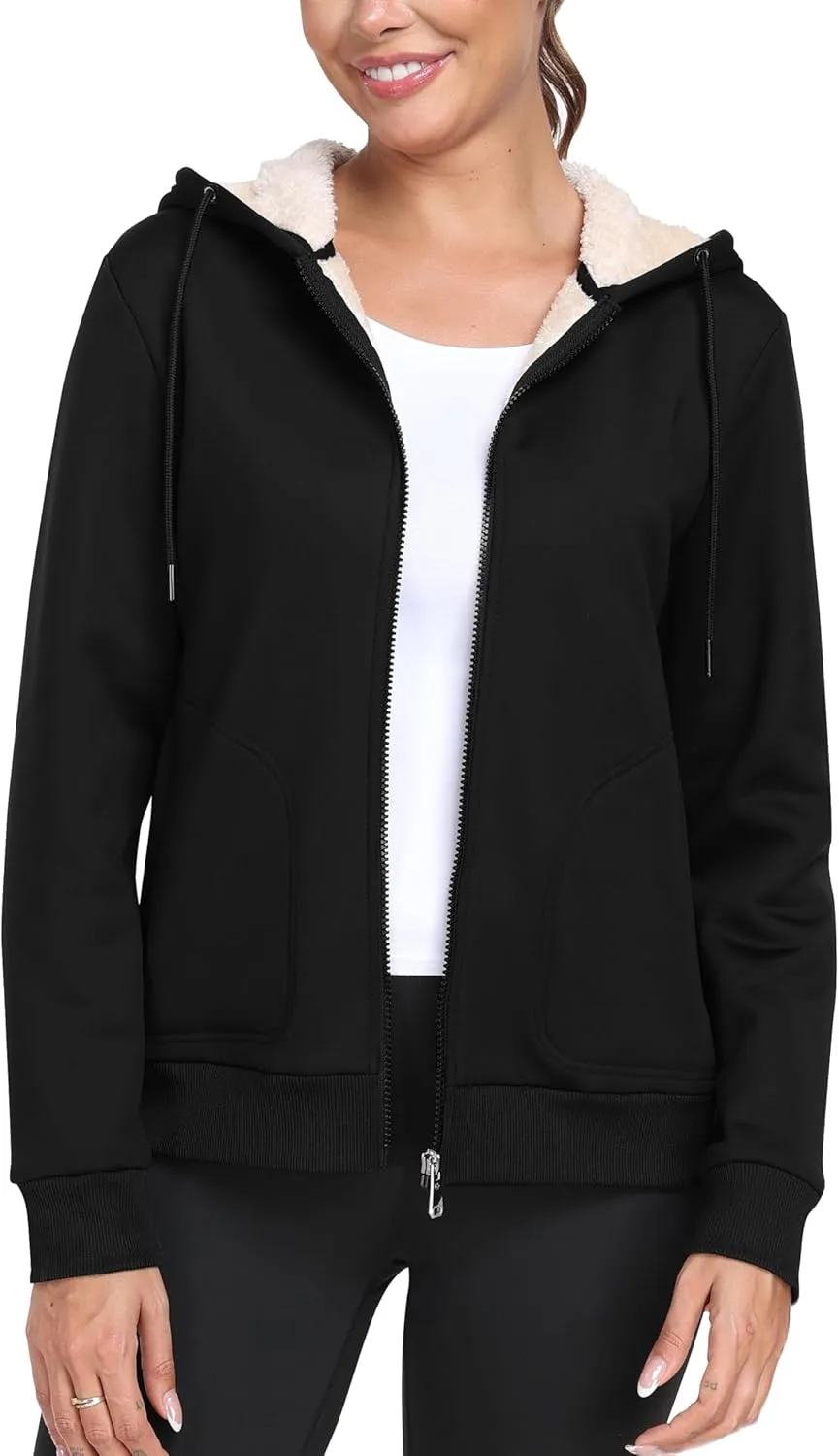 MoFiz Women's Fleece Zip Up Hoodie Warm and Cozy Sherpa Lined Sweatshirt Winter Hoodie Jackets for Women with Pockets