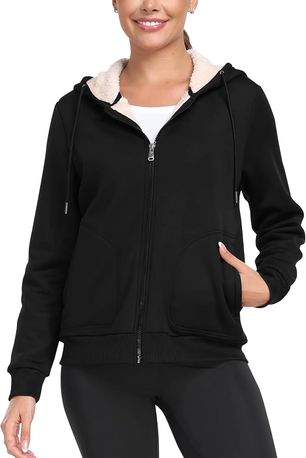 MoFiz Women's Fleece Zip Up Hoodie Warm and Cozy Sherpa Lined Sweatshirt Winter Hoodie Jackets for Women with Pockets