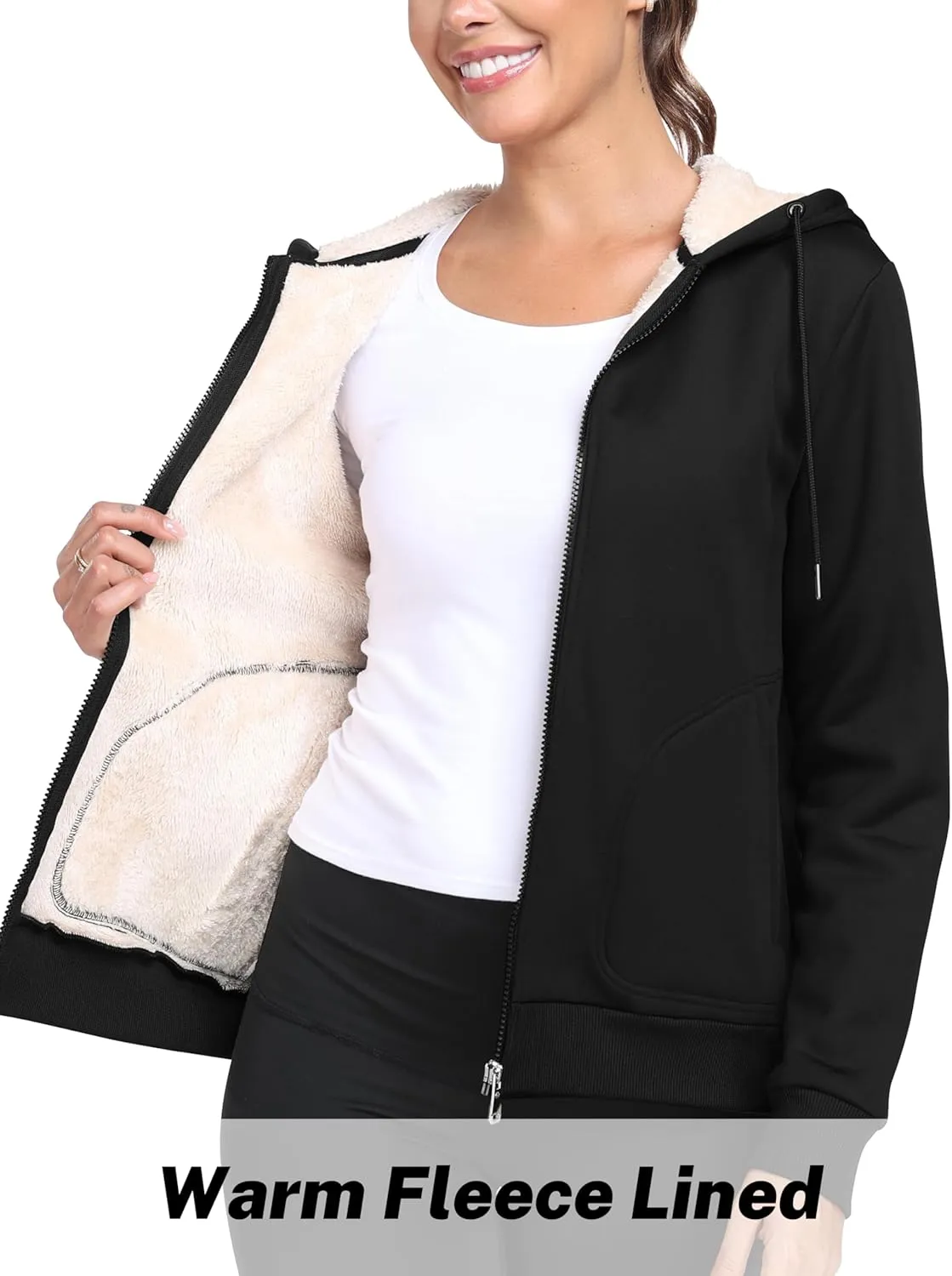 MoFiz Women's Fleece Zip Up Hoodie Warm and Cozy Sherpa Lined Sweatshirt Winter Hoodie Jackets for Women with Pockets