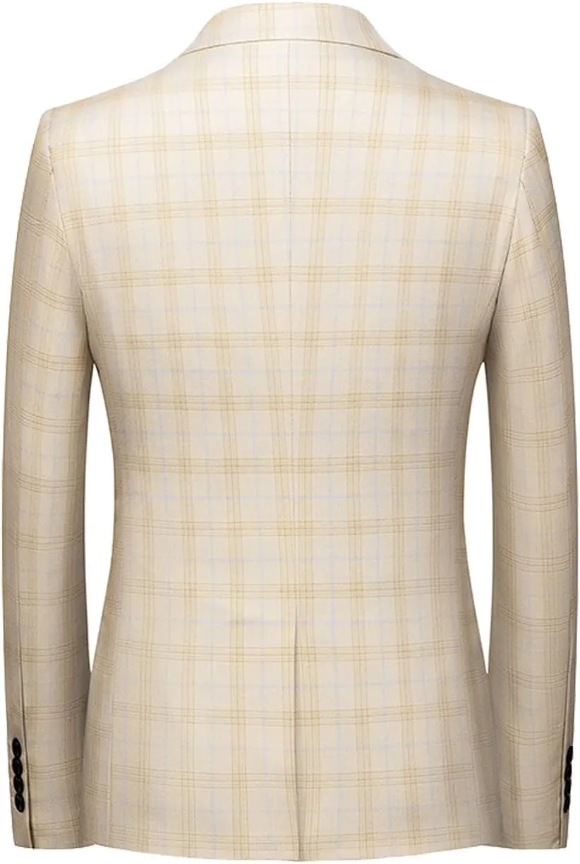 MOGU Men's Plaid Casual Suit Blazer Jackets - Slim Fit Checkered Sports Coat