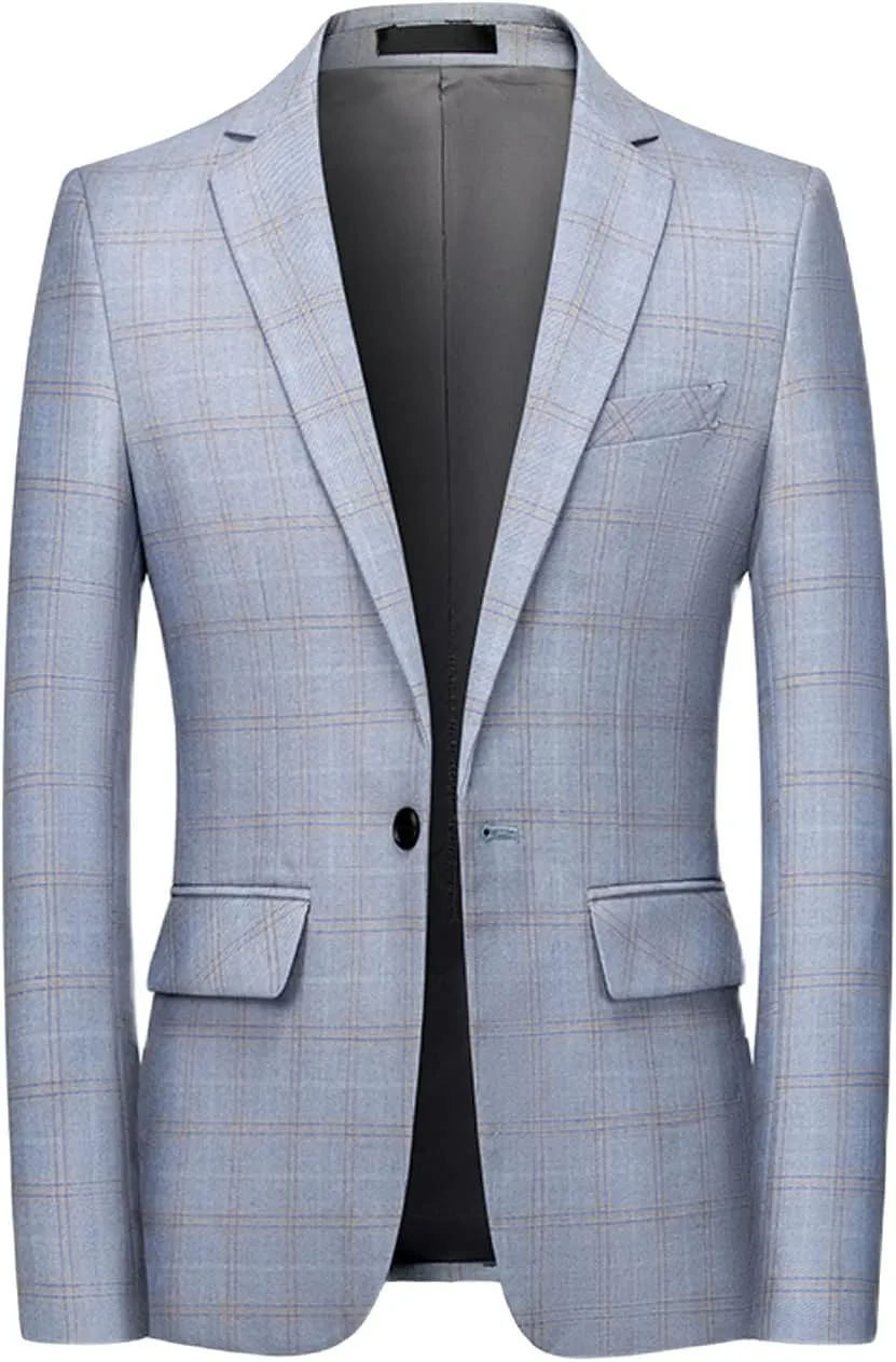 MOGU Men's Plaid Casual Suit Blazer Jackets - Slim Fit Checkered Sports Coat