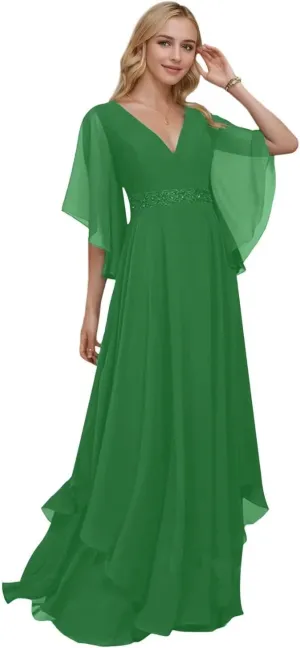 Mother of The Bride Dress A-line V-Neck Floor-Length Chiffon Dress