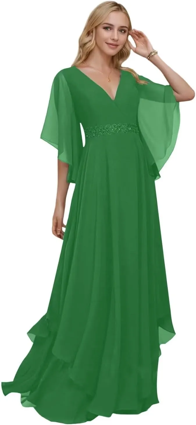 Mother of The Bride Dress A-line V-Neck Floor-Length Chiffon Dress