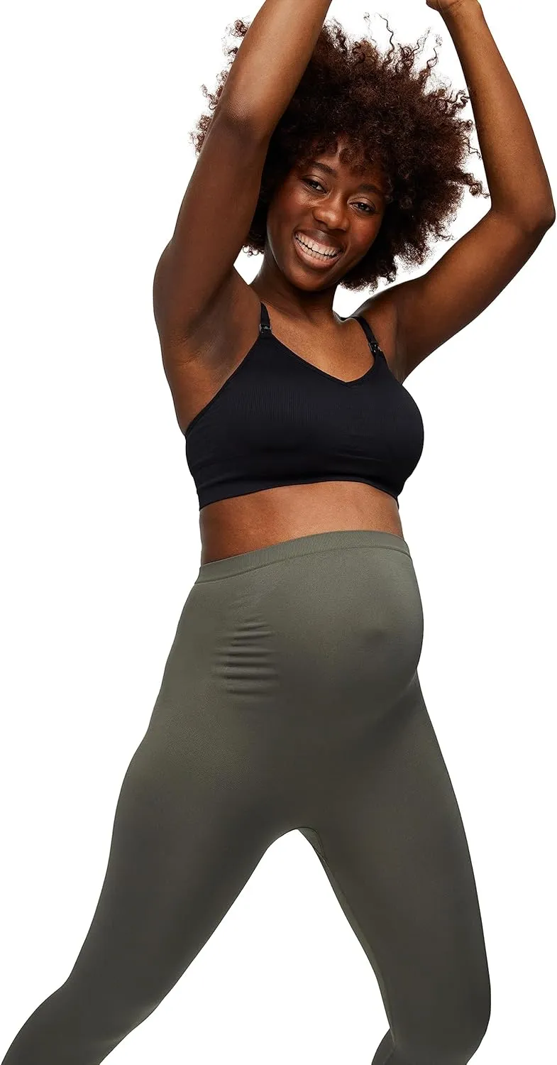 Motherhood Maternity Women's Seamless Over The Belly Compression Comfort Waist Leggings