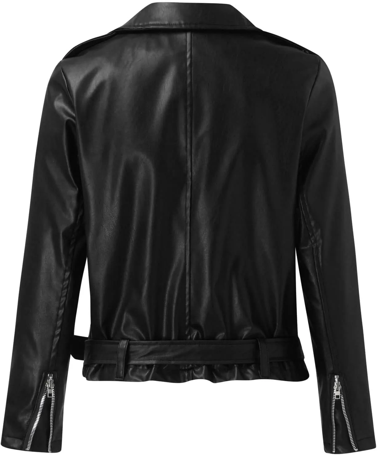 Motorcycle Jackets for Women Faux Leather Full Zip Up Trendy Casual Plus Size Slim Fitted Fall Short Coat with Belt