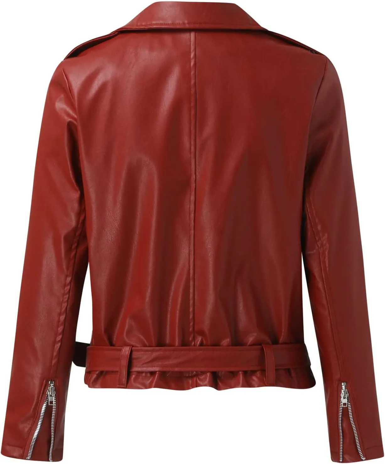 Motorcycle Jackets for Women Faux Leather Full Zip Up Trendy Casual Plus Size Slim Fitted Fall Short Coat with Belt