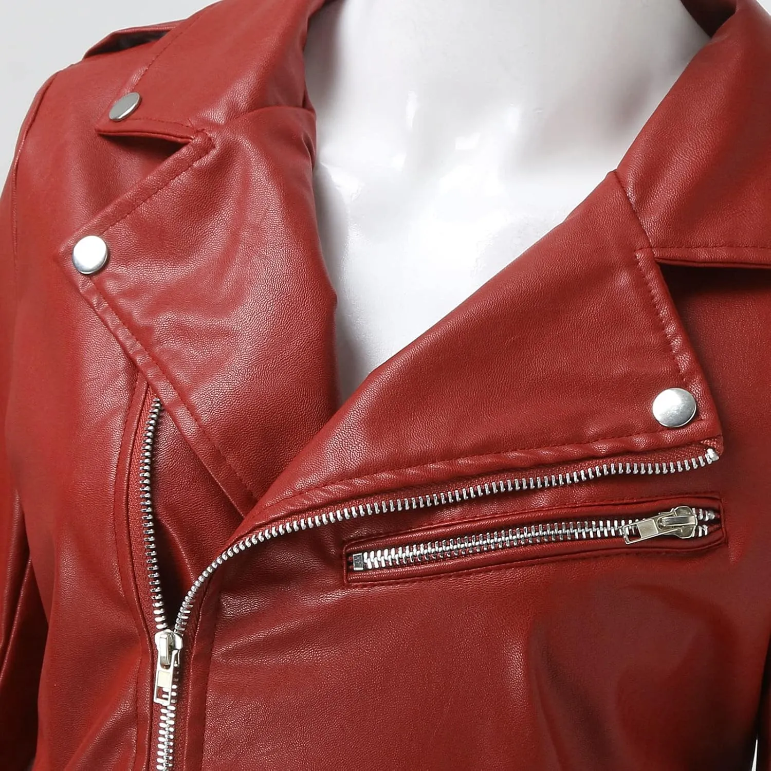 Motorcycle Jackets for Women Faux Leather Full Zip Up Trendy Casual Plus Size Slim Fitted Fall Short Coat with Belt