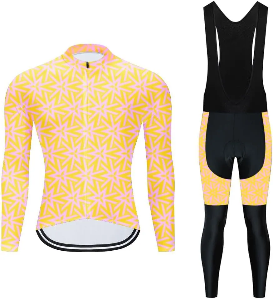 MOXILYN Men Cycling Jerseys Set Cycling Gear Kits Bike Clothing Set Long Sleeves Shirts and Cycling Pants with 19D Padded