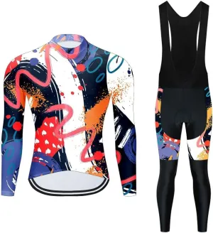 MOXILYN Men Cycling Jerseys Set Cycling Gear Kits Bike Clothing Set Long Sleeves Shirts and Cycling Pants with 19D Padded